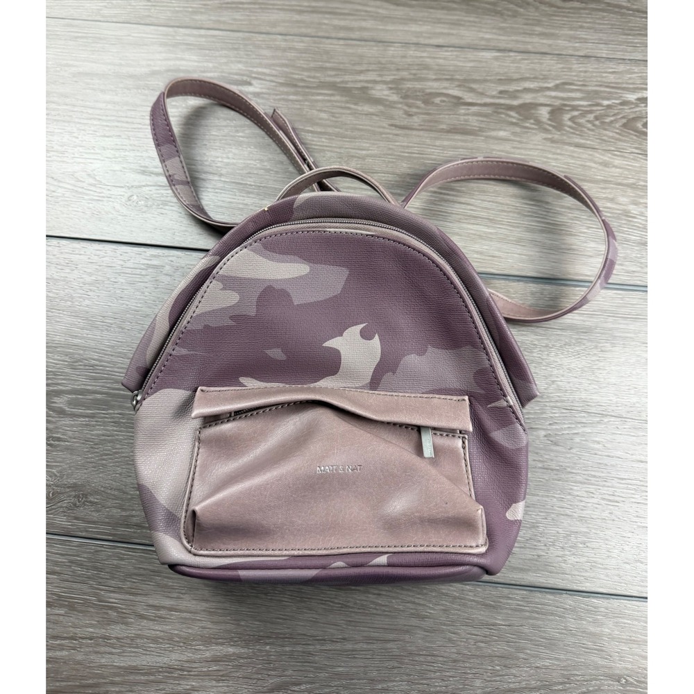 Matt & Nat Womens Backpack Vegan Leather Camo Print Purple Small